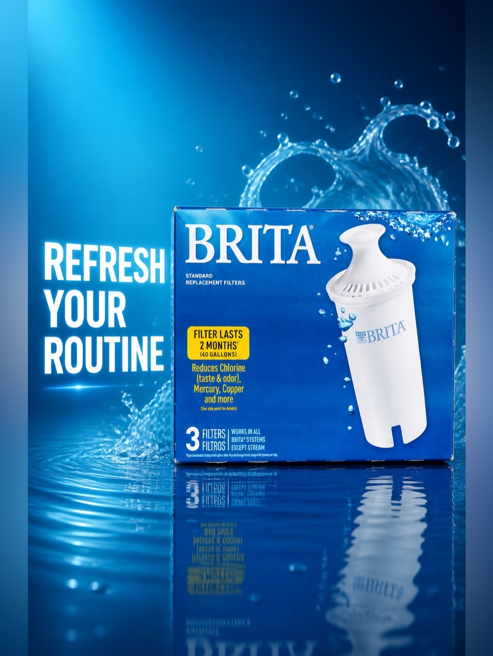 3 Pack BRITA Standard Water Pitcher Replacement Filters NEW Sealed!